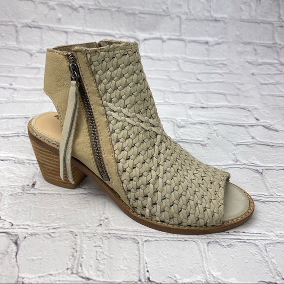 Sam Edelman Ankle peep toe booties sandals 6.5 Leather Beige Block heel - Picture 2 of 9